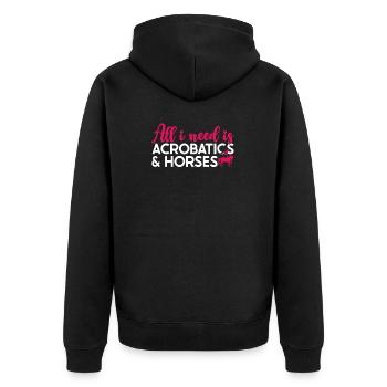 Voltigieren All I Need Is Acrobatics & Horses - Unisex Premium Bio Zip Hoodie - Schwarz - Hinten - Nico (187cm)