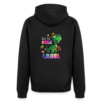 Autism See The Able Not The Label - Unisex Premium Organic Zip Hoodie - black - Back - Nico (187cm)