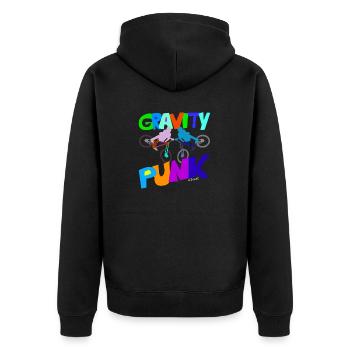 Gravity-bikeart und lifestyle - Unisex Premium Bio Zip Hoodie - Schwarz - Hinten - Nico (187cm)