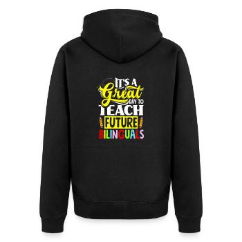 ESL Teacher Linguist Multilingual Teaching Quota - Unisex Premium Organic Zip Hoodie - black - Back - Nico (187cm)
