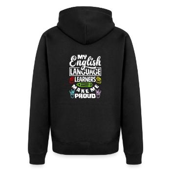 ESL Teacher Linguist Multilingual Teaching - Unisex Premium Organic Zip Hoodie - black - Back - Nico (187cm)