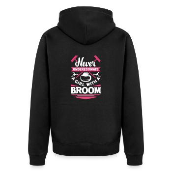 Curling Player for a Female Curler Funny - Unisex Premium Organic Zip Hoodie - black - Back - Nico (187cm)