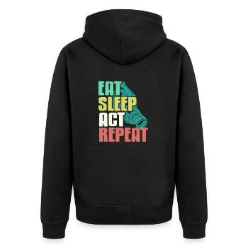 Retro Vintage Eat Sleep Act Repeat Funny Tea - Unisex Premium Organic Zip Hoodie - black - Back - Nico (187cm)