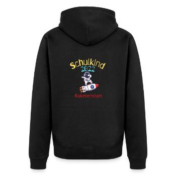 Schulkind 2022 Mit Raketenstart in die Schule - Unisex Premium Bio Zip Hoodie - Schwarz - Hinten - Nico (187cm)