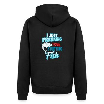 I Just Freaking Love Studying Fish T-Shirt Present - Unisex Premium Bio Zip Hoodie - Schwarz - Hinten - Nico (187cm)