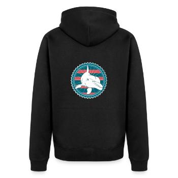 Retro Cute Dolphin Marine Biologist T-Shirt - Unisex Premium Organic Zip Hoodie - black - Back - Nico (187cm)
