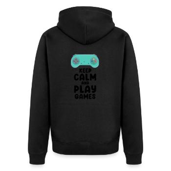 Keep Calm And Play Games Cool Controller Present - Unisex Premium Organic Zip Hoodie - black - Back - Nico (187cm)