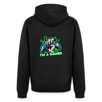 Epic Controller Design I'm A Gamer T-Shirt Present - Unisex Premium Organic Zip Hoodie - black - Back - Nico (187cm)