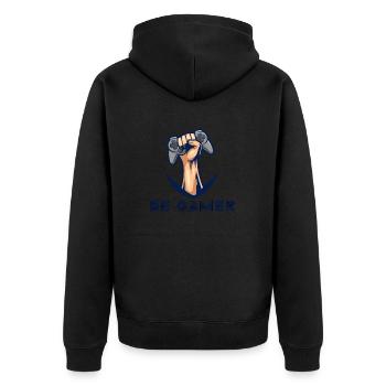Vintage Be Gamer Awesome T-Shirt For Gamers - Unisex Premium Organic Zip Hoodie - black - Back - Nico (187cm)