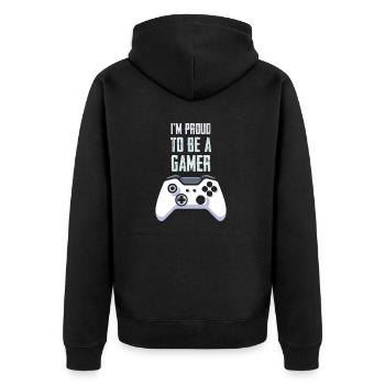I'm Proud To Be A Gamer Vintage Gaming Designs - Unisex Premium Organic Zip Hoodie - black - Back - Nico (187cm)