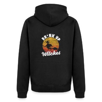 Funny Halloween witch who drinks wine drinker - Unisex Premium Organic Zip Hoodie - black - Back - Nico (187cm)