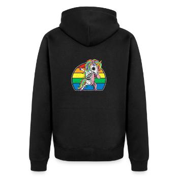 Dabbing Einhorn Skelett Halloween Dab Dance Scary - Unisex Premium Bio Zip Hoodie - Schwarz - Hinten - Nico (187cm)