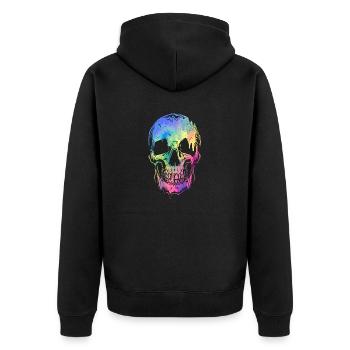 Bunter Totenkopf Halloween Skelett Regenbogen - Unisex Premium Bio Zip Hoodie - Schwarz - Hinten - Nico (187cm)