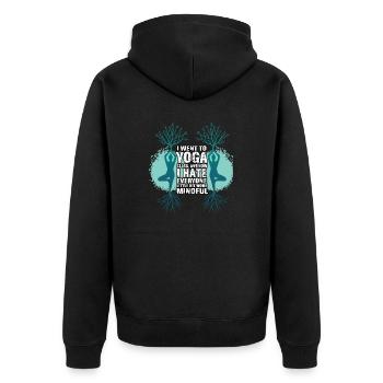 Yoga lustiges Yoga Shirt Yoga Spruch - Unisex Premium Bio Zip Hoodie - Schwarz - Hinten - Nico (187cm)