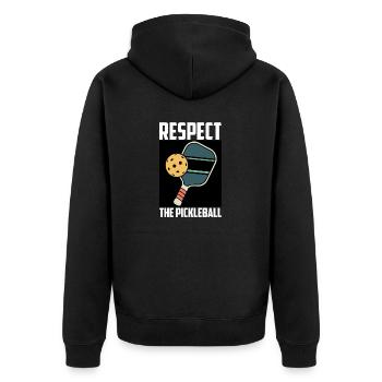 Respektiere den Pickleball Funny Paddle Pickleball Fun - Unisex Premium Bio Zip Hoodie - Schwarz - Hinten - Nico (187cm)