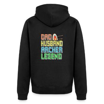 Dad Husband Archer Legend Retro Archery T-Shirt - Unisex Premium Bio Zip Hoodie - Schwarz - Hinten - Nico (187cm)