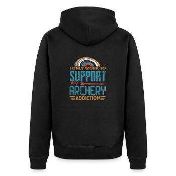 I Only Work To Support My Archery Addiction - Unisex Premium Bio Zip Hoodie - Schwarz - Hinten - Nico (187cm)