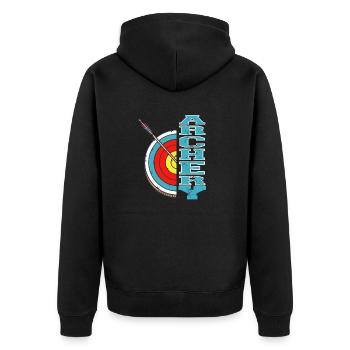 Retro Vintage Cool Archery T-Shirt Present Gift - Unisex Premium Bio Zip Hoodie - Schwarz - Hinten - Nico (187cm)