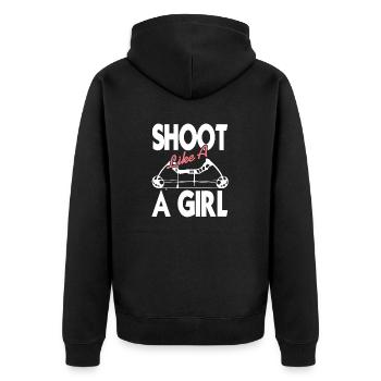 Shoot Like A Girl Cool Funny Archery T-Shirt - Unisex Premium Bio Zip Hoodie - Schwarz - Hinten - Nico (187cm)