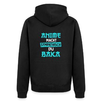 Japanisch Anime Manga Baka Senpai Nani Kawai Otaku - Unisex Premium Bio Zip Hoodie - Schwarz - Hinten - Nico (187cm)