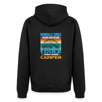 Camping Spruch Normale Jungs Hausaufgaben coole - Unisex Premium Bio Zip Hoodie - Schwarz - Hinten - Nico (187cm)
