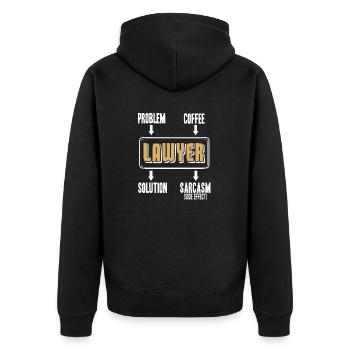 Funny Lawyer Designs Solution Sarcasm T-Shirt - Unisex Premium Bio Zip Hoodie - Schwarz - Hinten - Nico (187cm)
