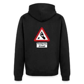Britisches Verkehrsschild – Fußgewehre voraus - Unisex Premium Bio Zip Hoodie - Schwarz - Hinten - Nico (187cm)