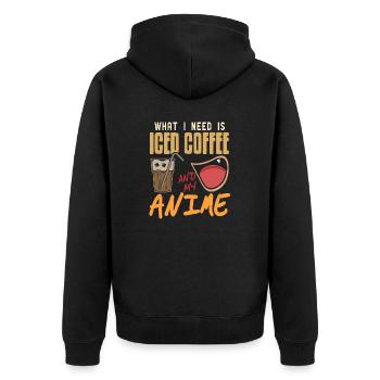 Ce dont j’ai besoin, c’est d’un café glacé et de mon anime cool présent - Veste à capuche bio Premium Unisexe - noir - Dos - Nico (187cm)