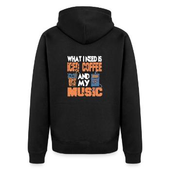What I Need IS Iced Coffee And My Music Vintage - Unisex Premium Bio Zip Hoodie - Schwarz - Hinten - Nico (187cm)