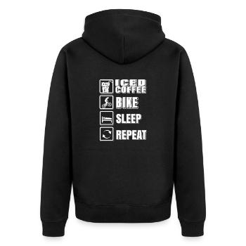 Iced Coffee Bike Sleep Repeat Funny T-Shirt - Unisex Premium Bio Zip Hoodie - Schwarz - Hinten - Nico (187cm)