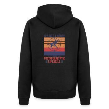 Retro Vintage Jäger Jagdhund Shirt - Unisex Premium Bio Zip Hoodie - Schwarz - Hinten - Nico (187cm)
