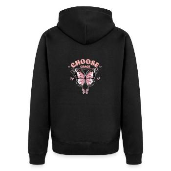 Schmetterling Blume Motivationsspruch Spruch Frau - Unisex Premium Bio Zip Hoodie - Schwarz - Hinten - Nico (187cm)