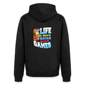 Life Gets Better With Games Retro Quiz Gamer - Unisex Premium Organic Zip Hoodie - black - Back - Nico (187cm)