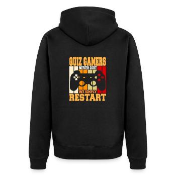 Quiz Gamers Never Quit We Simply Restart Cool - Unisex Premium Bio Zip Hoodie - Schwarz - Hinten - Nico (187cm)