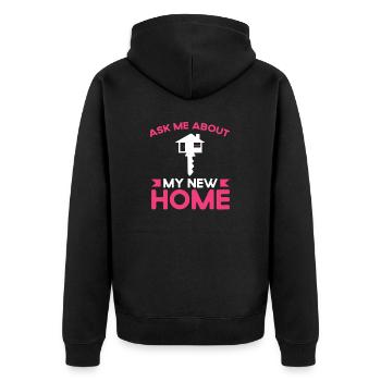 Ask me about my new home - Unisex Premium Organic Zip Hoodie - black - Back - Nico (187cm)