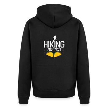 Vintage Hiking & Tacos Awesome Funny Hiker Tee - Unisex Premium Bio Zip Hoodie - Schwarz - Hinten - Nico (187cm)