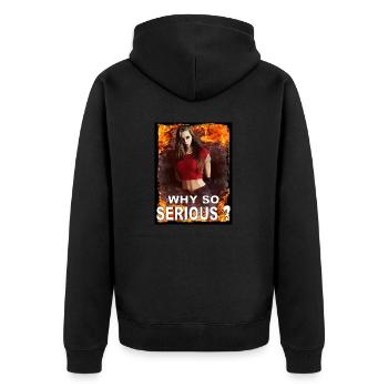 Why so serious? Warum so ernst? - Unisex Premium Bio Zip Hoodie - Schwarz - Hinten - Nico (187cm)
