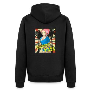 Summer vibes - Anime Palm Trees and Beach - Unisex Premium Organic Zip Hoodie - black - Back - Nico (187cm)