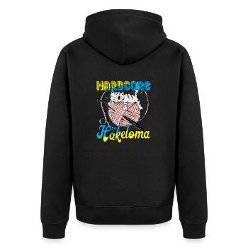 Hardcore Häkeloma - Unisex Premium Bio Zip Hoodie - Schwarz - Hinten - Nico (187cm)