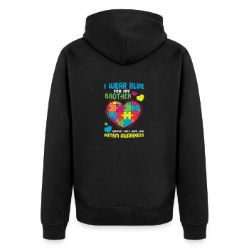 I Wear Blue For My Brother Autism Awareness - Unisex Premium Organic Zip Hoodie - black - Back - Nico (187cm)