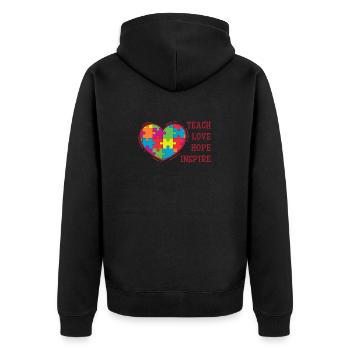 Autism Teach Love Hope Inspire - Unisex Premium Organic Zip Hoodie - black - Back - Nico (187cm)
