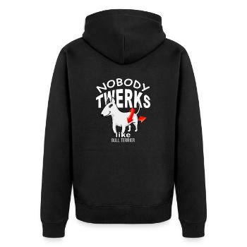 Nobody TWERKS like Bull Terrier - Unisex Premium Bio Zip Hoodie - Schwarz - Hinten - Nico (187cm)