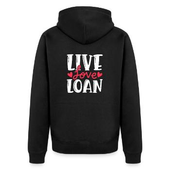 Live Love Loan Fresh Homeowner - Unisex Premium Organic Zip Hoodie - black - Back - Nico (187cm)