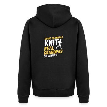 Some Grandpas Knit Real GRANDPAS Go Running - Unisex Premium Organic Zip Hoodie - black - Back - Nico (187cm)