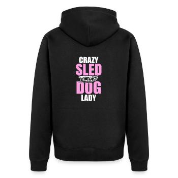 Damen Crazy Schlittenhund Lady - Unisex Premium Bio Zip Hoodie - Schwarz - Hinten - Nico (187cm)