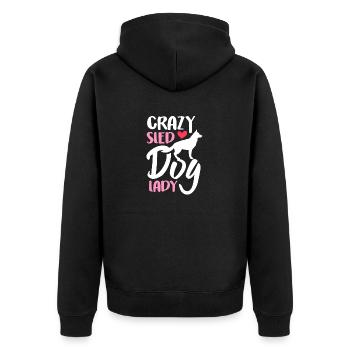 Damen Crazy Schlittenhund Lady - Unisex Premium Bio Zip Hoodie - Schwarz - Hinten - Nico (187cm)