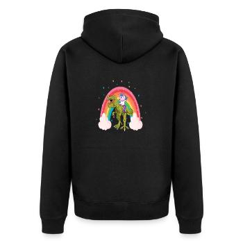 Einhorn Reiten Dinosaurier Mädchen Kinder Regenbogen Einhorn - Unisex Premium Bio Zip Hoodie - Schwarz - Hinten - Nico (187cm)