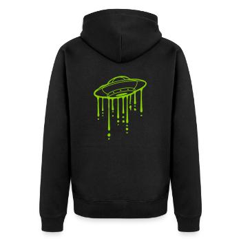 Graffiti Schleim Tropfen UFO - Unisex Premium Bio Zip Hoodie - Schwarz - Hinten - Nico (187cm)