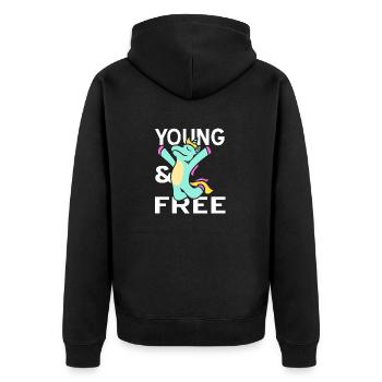 Young & Free Retro Cute Unicorn T-Shirt Present - Unisex Premium Organic Zip Hoodie - black - Back - Nico (187cm)