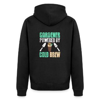 Jardinier propulsé par Cold Brew Cool Vintage Present - Veste à capuche bio Premium Unisexe - noir - Dos - Nico (187cm)